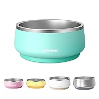 Pawaii Dog Bowl, Dog Food Water Bowl with Non-Slip Rubber Base, Metal Insulated Stainless Steel Dog Bowls, Double Wall Dog Bowl for Small Medium Large Dogs, Durable, Dishwasher Safe, 34oz