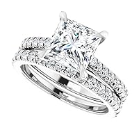 JEWELERYOCITY 2.75 CT Princess Cut VVS1 Colorless Moissanite Engagement Ring Set, Wedding/Bridal Ring Set, Sterling Silver Vintage Antique Anniversary Promise Ring Set Gift for Her