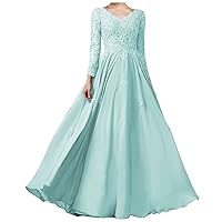 Mother of The Bride Dresses with Sleeves for Wedding Plus Size Formal Evening Party Dress A-line V-Neck
