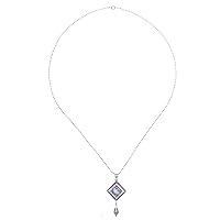 NOVICA Handmade .925 Sterling Silver Roman Glass Pendant Necklace Ancient Thailand 'Ocean Diamond'