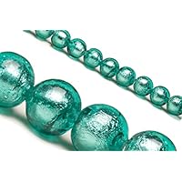 Green Dichroic Glass Bead with Silver Color Foil 10mm Round Sold Per 25 Beads/String