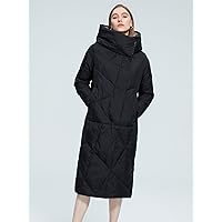 Jacket for Women - Snap Button Hooded Quilted Coat (Color : Black, Size : Medium)