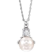 14k White Gold Pearl Freshwater Cultured Pearl and .02 Dwt Diamond Necklace Jewelry for Women