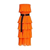 Essential Antwerp Dewave Pleated Ruffle Halter Midi Dress Orange