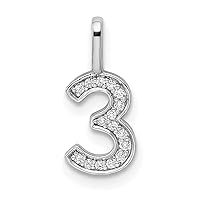 14k White Gold Diamond Sport game Number 3 Pendant Necklace Measures 15.28x5.86mm Wide 1.44mm Thick Jewelry for Women