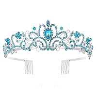 Gold Colors Crystal Crown for Girls Small Tiaras Headdress Prom Wedding Dress Hair Jewelry Bridal Accessories (Light Blue)