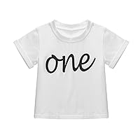 FEESHOW Baby Boys Girls Short Sleeves Letter One Printed 1st/First Birthday Top T Shirt Summer Holiday Tees