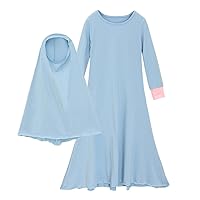 Girl Muslim Abaya Dress with Hijab Set Middle East Arabian Robe Ramadan Eid Dubai Islamic Prayer Clothes 1-14T