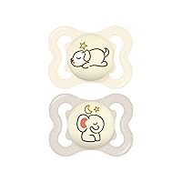 MAM Supreme Night Baby Pacifier, for Sensitive Skin, Patented Nipple, 2 Pack, 0-6 Months, Unisex,2 Count (Pack of 1)