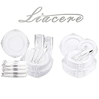 Liacere 350PCS Silver Plastic Plates & 150PCS Silver Plastic Plates for Wedding & Party