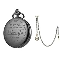 SIBOSUN Pocket Watch Men Engraved Black Chain Quartz Gifts for Dad from Son Daughter DAD Personalized Gifts for Father's Day, Birthday + Pocket Watch Albert Chain T Bar & Lobster Clasps Watch Chain
