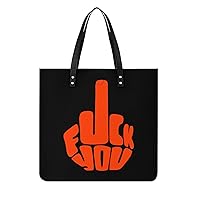 Fuck You Middle Finger Printed Tote Bag for Women Fashion Handbag with Top Handles Shopping Bags for Work Travel