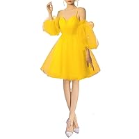 Off Shoulder Tulle Homecoming Dresses Short Ruffy Sleeve Mini Cocktail Party Gowns