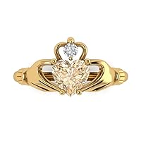 1.55 ct Heart Cut Irish Celtic Claddagh Natural Morganite Engagement Promise Anniversary Bridal Ring 14k Yellow Gold
