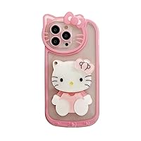 for iPhone 13 Pro Max Cute Cartoon Cat Case,3D Bow Kawaii Pink Cartoon Cat Face Makeup Mirror Women Girls Kids Soft TPU Clear Protective Phone Cover for iPhone 13 Pro Max 6.7 inch