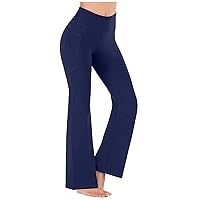 Womens Yoga Pants Workout Stretchy Bootcut Flare Cargo Pants with Pockets High-Waisted Wide Leg Pants Tummy Control