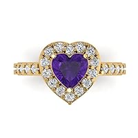 Clara Pucci 2.25ct Heart Cut Solitaire accent Halo Natural Amethyst gemstone Engagement Promise Anniversary Bridal Ring 14k Yellow Gold