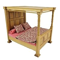 Melody Jane Dollhouse Tudor Light Oak Tester Bed 4 Poster with Bedding Bedroom Furniture