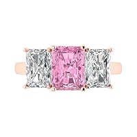 3.97ct Emerald Cut 3 Stone Solitaire with Accent Pink Simulated Diamond designer Modern Statement Ring Solid 14k Rose Gold