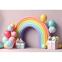 YongFoto Candy Color Rainbow Arch Backdrop 9x6ft Gift Box Colored Balloon Photography Background Sweet Girl Kids Birthday Baby Shower Cake Smash Party Banner Cake Table Decor Portraits Photoshoot