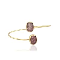 Guntaas Gems Strawberry Quartz Double Gemstone Bangle Brass Gold Plated Collet Setting Bangle Gift For Her