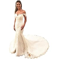 Melisa Off Shoulder Backless Mermaid Wedding Dresses for Women with Train Lace Bridal Ball Gowns Plus Size