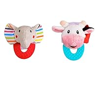 Pack of 2, Elephant and Cow Combo Teether for Babies, 0-2.5 yrs, Easy to Hold, Soft, Natural Organic Freezer Safe Teethers, Relief Sore Gums, Silicone BPA Free Baby Teething Toy