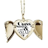 Classy Sassy & A Bit Smart Assy Quote Folded Wings Peach Heart Pendant Necklace