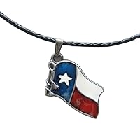 Vintage Enamel Texas Nation Flag Metal Charm Pendant Leather Necklace