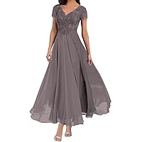 Mother of The Bride Dresses for Women Formal 2024 Beach A-Line 1/4 Sleeves Lace Casual Classy Modest Tea Length Casual Mother of The Groom Dresses for Wedding Elegant Evening Gown Wisteria