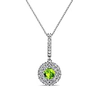 Peridot & Natural Diamond Halo Pendant 0.52 ctw 14K White Gold. Included 18 Inches Gold Chain.