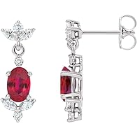 Solid 925 Sterling Silver Ruby and 3/8 Cttw Diamond Earrings (17mm x 6.2mm) (.38 Cttw)