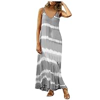Women's Bohemian Flowy Casual Summer Sleeveless Knee Length Print Beach Swing Ombre Tie Dye Color Block V-Neck Trendy