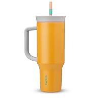 Owala Stainless Steel Triple Layer Insulated Travel Tumbler with Spill Resistant Lid, Straw, and Carry Handle, BPA Free, 40 oz, Orange (Tropical)