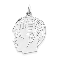 Solid 925 Sterling Silver Boy Polished Front Satin Back Disc Customize Personalize Engravable Charm Pendant Jewelry Gifts For Women or Men (Length 1.17