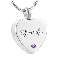 Silver Urn Necklace for Ashes Stainless Steel Keepsake Heart Memorial Pendant Jewelry Gift for Grandpa