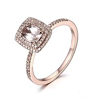 0.75Ct Emerald Morganite Cz Doublw Halo Engagement Ring 14k Rose Gold Finish