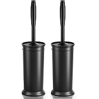 Toilet Brush and Holder 2 Pack, Toilet Bowl Brush with Extra Long Handle, Toilet Scrubber and Covered Holder, Toilet Brushes for Bathroom-Space Saving, Covered Brush, Durable, Deep Cleaning(Black)