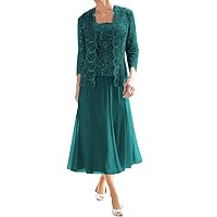 Women's Mother of The Bride Dresses Tea Length with Jackets for Wedding Chiffon Lace Formal Evening Dress