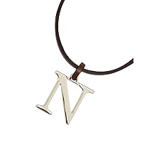 BDJ Unisex Rhodium Plated A-Z Capital Initial Pendant Real Leather Necklace 18 Inches