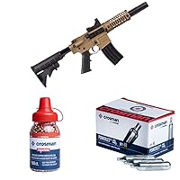 BMPWX Full Auto MPW CO2-Powered BB Air Rifle - Red Dot Sight, Black/FDE + Crosman 12gm CO2 Powerlet Cartridges + Crosman Copperhead 4.5mm Copper Coated BBS in EZ-Pour Bottle (1500-count)