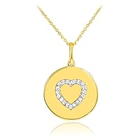 14K GOLD HEART DIAMOND DISC PENDANT NECKLACE - Pendant/Necklace Option: Pendant With 18