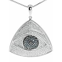 1.50 CT Round Cut Blue Sapphire and Diamond Triangular Evil Eye Charm Pendant Real 925 Sterling Silver