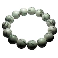 Unisex Bracelet 12mm Natural Gemstone Howlite Round shape Smooth cut beads 7 inch stretchable bracelet for men & women. | STBR_04195