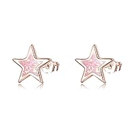 925 Sterling Silver Moon and Star Earrings, Opal Sun Earrings Hypoallergenic Moon Star Sun Opal Studs Earrings,Delicate Opal Jewelry Birthday Graduation Gift For Women Girls