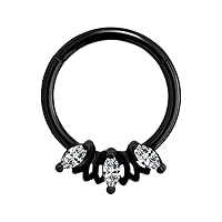 Triple Marquis Cz Stone Flower 16 Gauge 316L Surgical Steel Clicker Hinged Segment Nose Ring Septum Piercing Jewelry