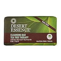 Desert Essence Cleansing Bar Soap Tea Tree Therapy - Palm Oil, Jojoba & Aloe Soothe & Soften Face & Body - Sensitive Skin Friendly - Vegan, Non-GMO, Cruelty-Free, Sulfate & SLS Free - 5oz (Pack of 2)