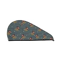 Barn Swallow In Graphite Coral Velvet Absorbent Hair Dryer Cap, Soft Shower Cap Turban, Quick Dry Hair Cap With Buttons