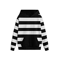Boy's Striped Color Block Long Sleeve Hooded Sweatshirt Hoodie Tops with Pocket