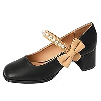 Women's Square Toe Pearl Strap Mary-Jane Shoes